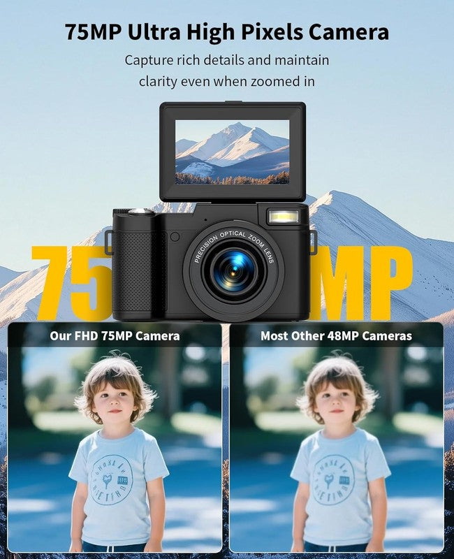 6K Digital Camera 75MP Vlogging 8X Optical Zoom 3" Flip Screen Anti-Shake w 64GB3