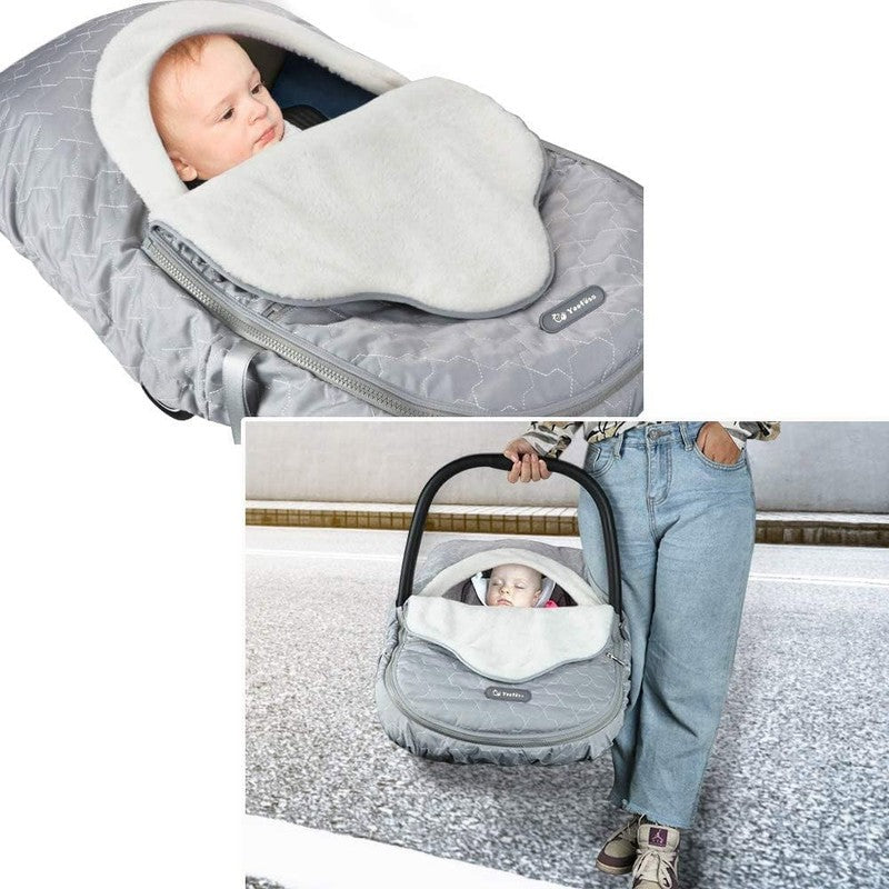 Winter Baby Car Seat Cover, Plush Fleece Canopy for Infants, Grey3