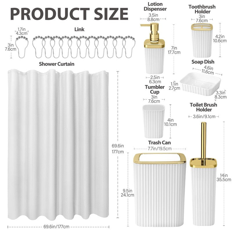 19 Pcs White Bathroom Accessories Sets with Shower Curtain, Specially Designed f3