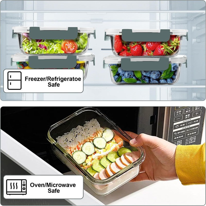 10 Pack 22oz Glass Meal Prep Containers Airtight Lids Grey3