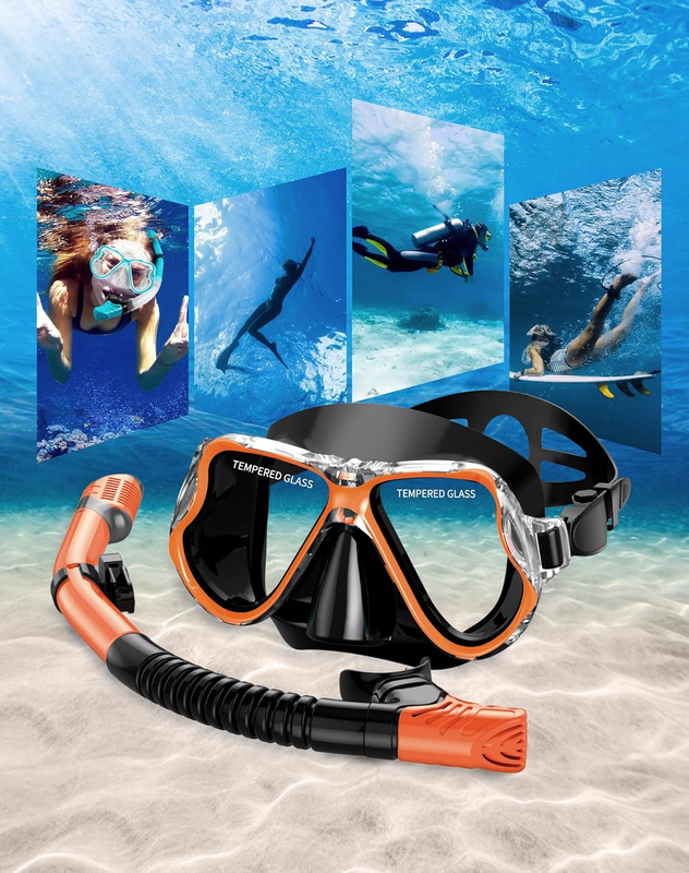 Dry Snorkel Set Panoramic Wide View Anti-Fog Scuba Mask Snorkeling Gear6
