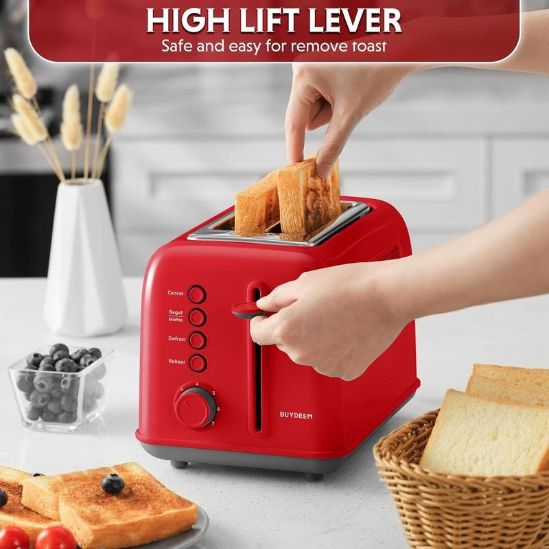 Retro 2 Slice Toaster Extra Wide Slots Stainless Steel 7 Shade Bagel Muffin Red5