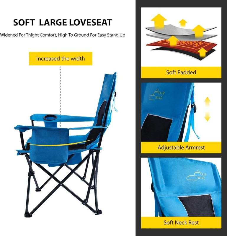 Oversized Padded Camping Chair with Footrest Stool Heavy Duty Cooler Bag Chair f3