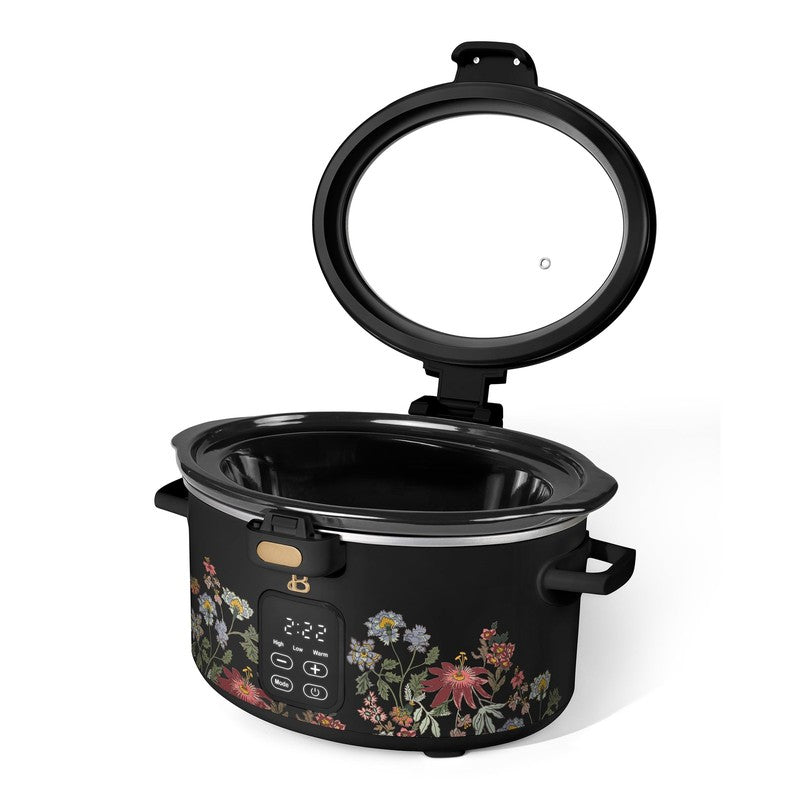 4 Qt Digital Slow Cooker with Hinged Locking Lid, Wildflower Black by Drew Barry5