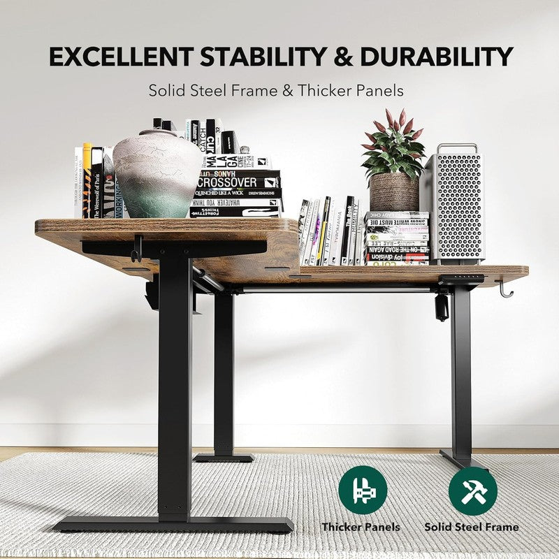 L-Shaped 63x55 Electric Standing Desk Adjustable Height Rustic Brown6