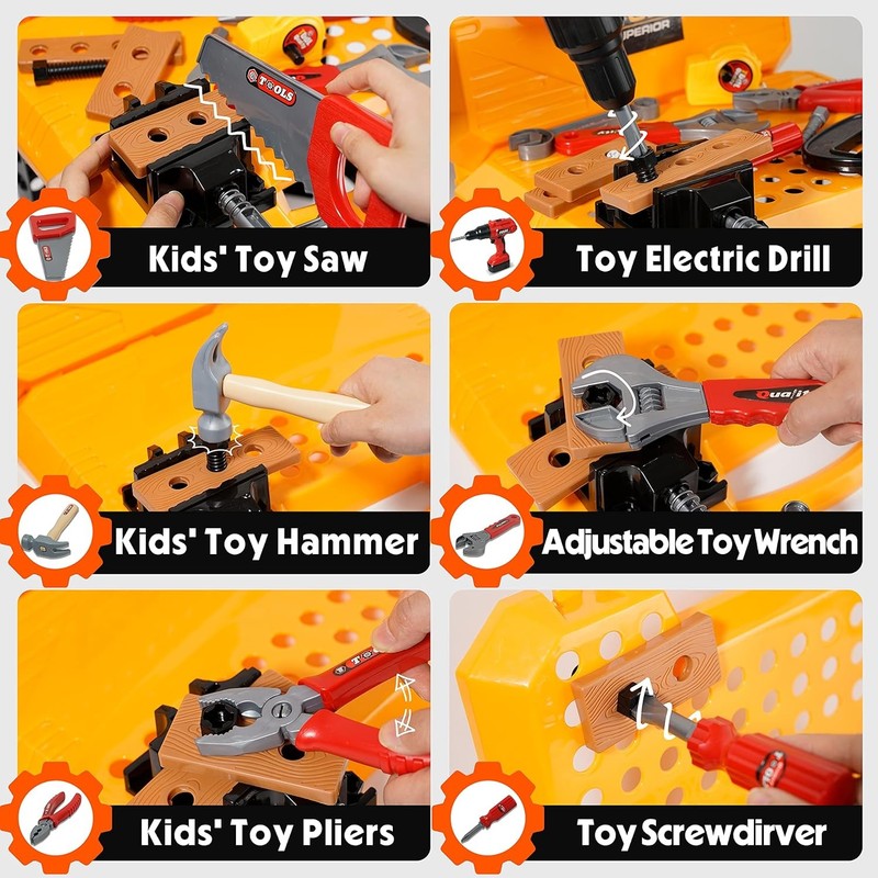 82Pcs Kids Tool Bench Toy for Age 2-4 - Construction Kid Tool Set Toddler Workbe3