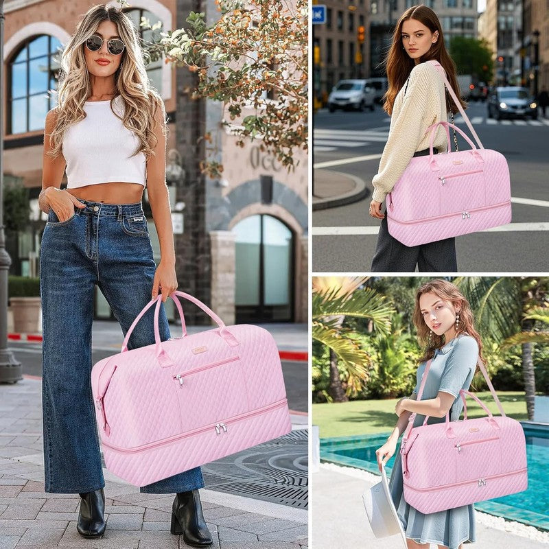 Women Weekender Travel Duffel Bag Carry On w/ Shoe Compartment Large Nylon Tote5