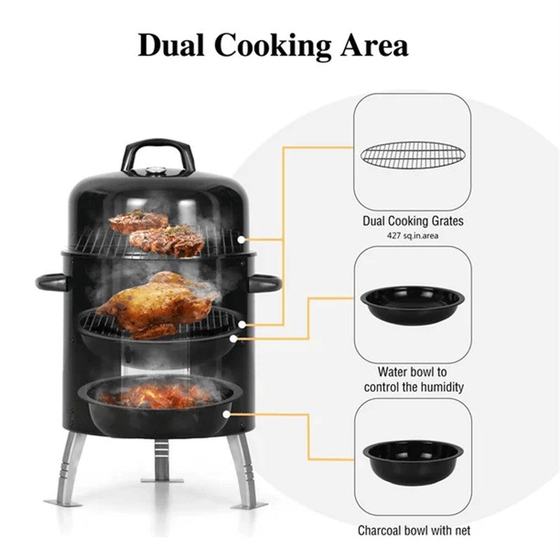 17 Inch Vertical Charcoal Smoker Grills 2 in 1 BBQ Grill & Smoker, Black7