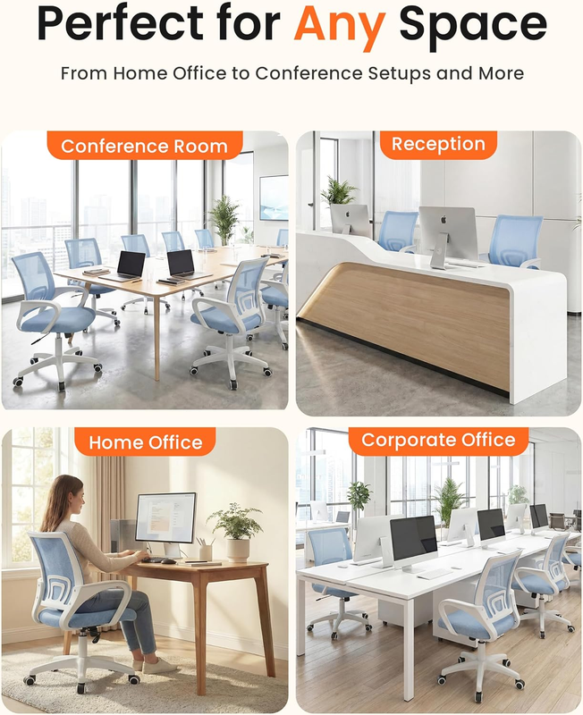 Mesh Office Desk Chair Ergonomic Mid Back Lumbar Support Sky Blue6