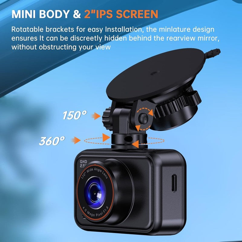2.5K Dual Dash Cam with Night Vision, 32GB Card, G Sensor, 24 Hour Monitor5
