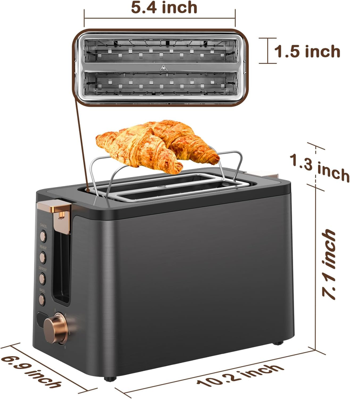 Grey 2-Slice Toaster Stainless Steel - Bagel, Defrost, Reheat, Timer, 6 Shade7