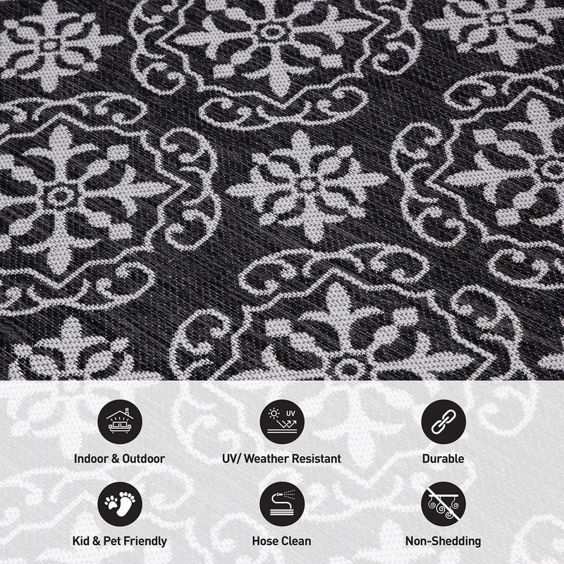 Transitional Geometric Textured Flat Weave Indoor/Outdoor Area Rug - BLACK 2'X7'5