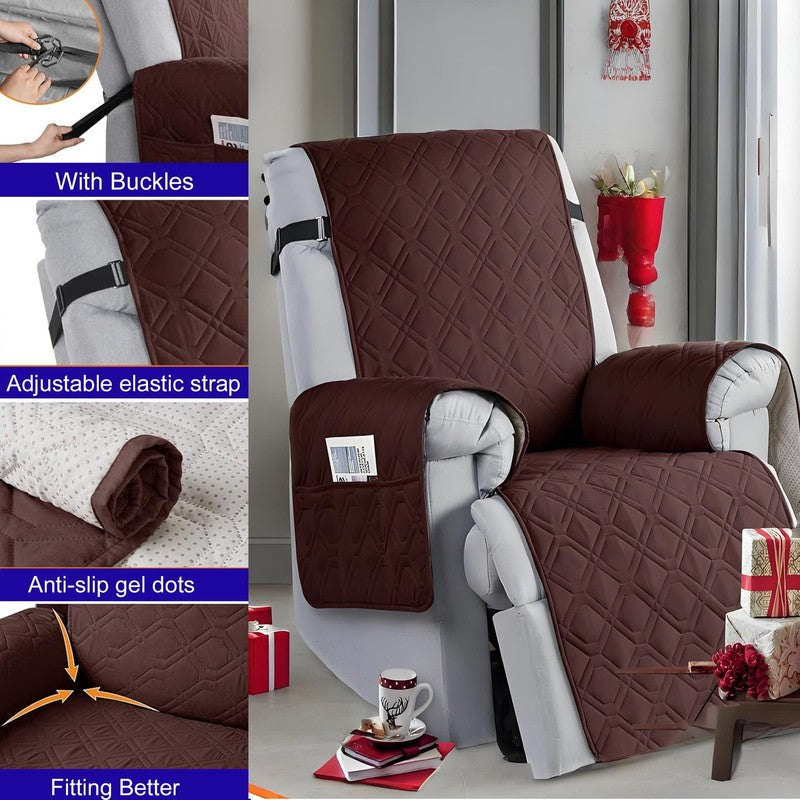 Waterproof Recliner Chair Cover Brown 28" 5-Layer Anti-Slip with Side Pockets4