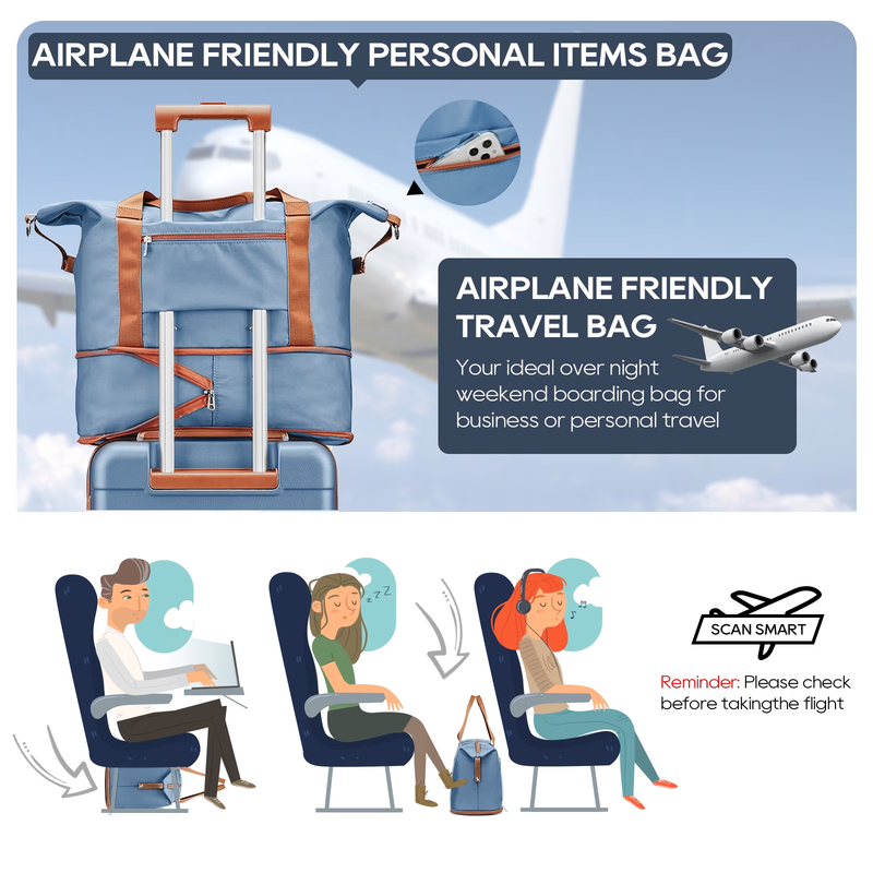 Travel Duffel Bag Set Waterproof Carry On Weekender w/ Toiletry Bag3