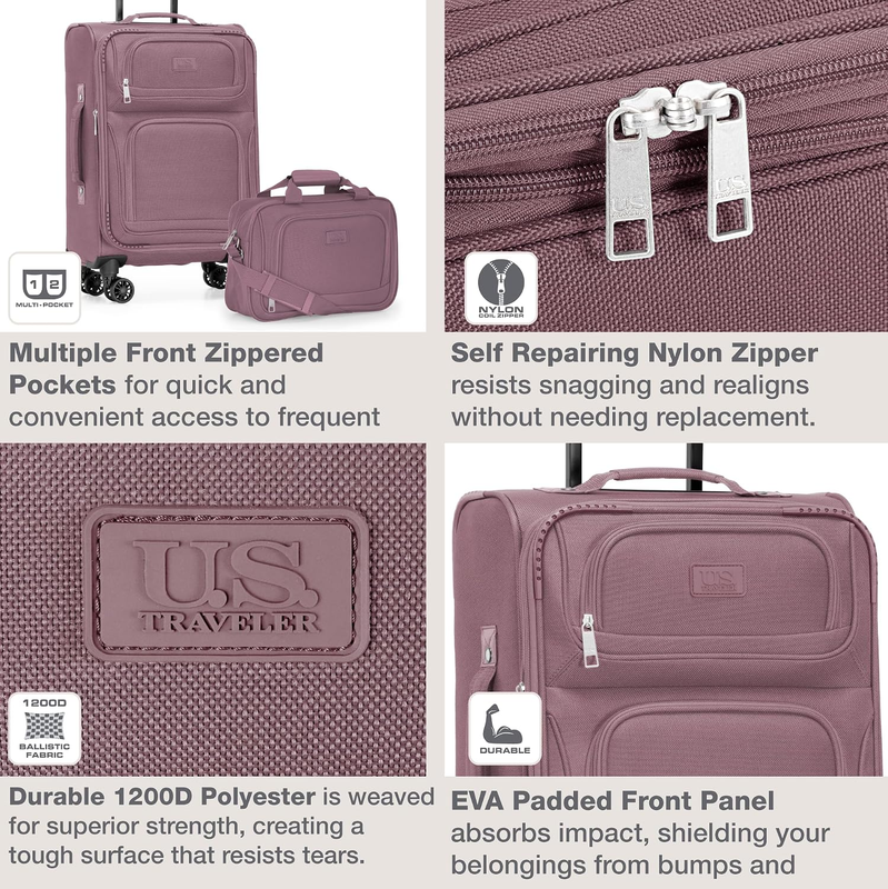 Lightweight Softside Carry On Suitcase 4 Wheel Spinner Luggage Mauve5