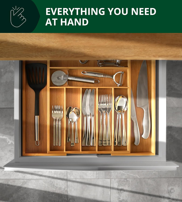 Bamboo Kitchen Drawer Organizer 9 Slot Silverware Cutlery Tray Natural8