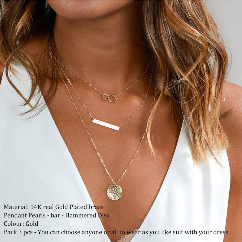 Dainty Layered Choker Necklace 14K Gold Plated Y Bar Disc Pendant for Women1