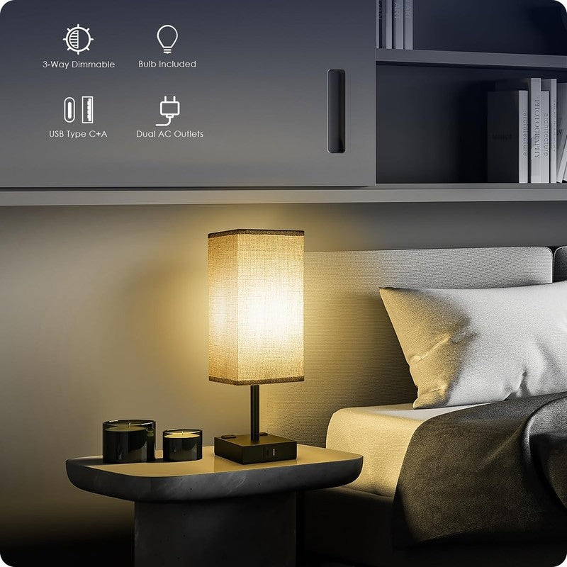 Bedside Table Lamps Set of 2   Touch Nightstand Lamp for Bedroom with USB C+A Ch1