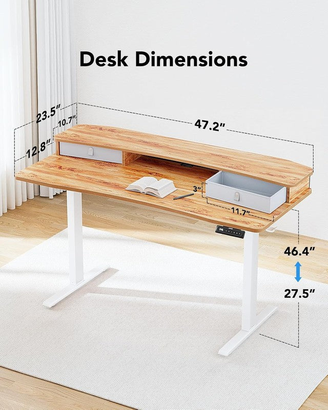 48x24 Electric Standing Desk w/ 2 Drawers 4 Presets Hooks Light Vintage2