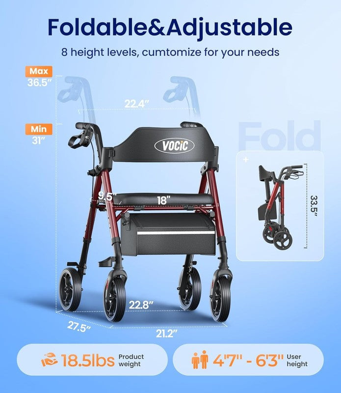 Walkers for Seniors, Z21 Rollator Walker with Seat Supports 350Lb, 8" Big Wheels7