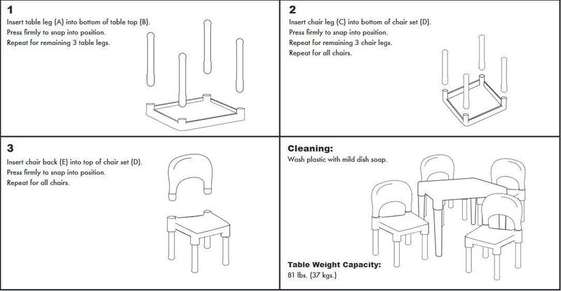 Tot Tutors Kids' 5 Piece Square Table and Chair Set6