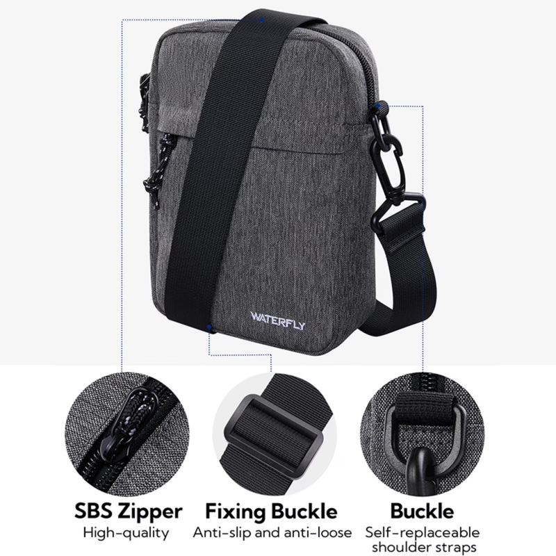 Unisex Small Hiking Travel Walking Nylon Cross Body Shoulder Bag,Gray2