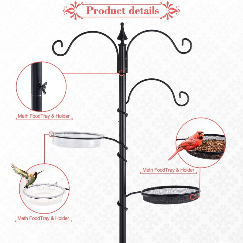 77" Black Bird Feeding Station Kit w/ 5-Prong Base, Outdoor Feeder Stand3