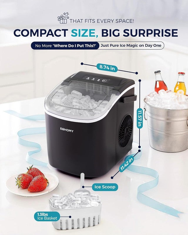 Portable Ice Maker - 26Lbs/24Hrs, 9 Cubes in 6 Mins, Auto-Clean, Black8