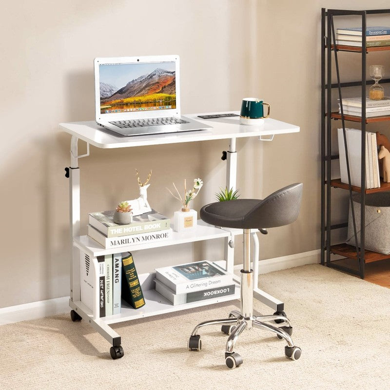 Adjustable Rolling Laptop Desk Side Table Sofa End Cart w/ Charging Station6