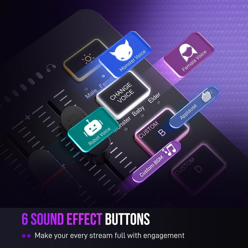 Gaming Audio Mixer RGB PC Mixer w/ XLR Mic Phantom Power Mute SC34