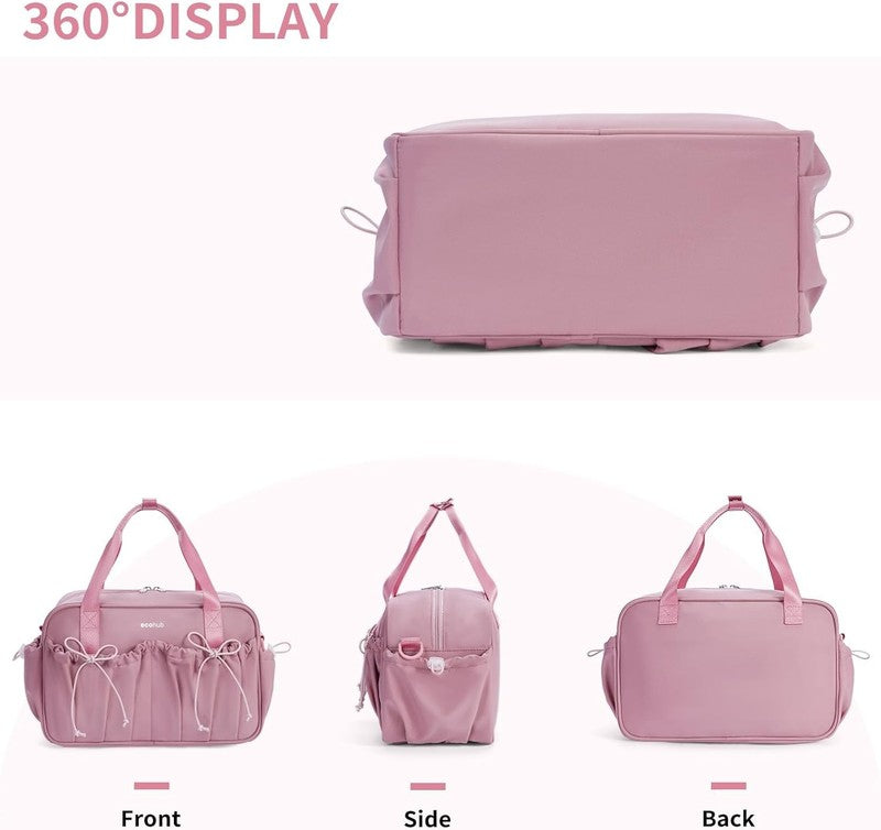 Small Gym Bag Women Mini Duffle Wet Compartment Bowknot Yoga Tote Pink5