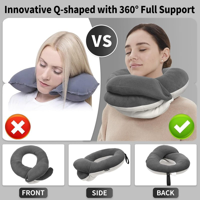 360° Travel Neck Pillow Kit w/ Eye Mask, Earplugs & Bag – Grey Adult2