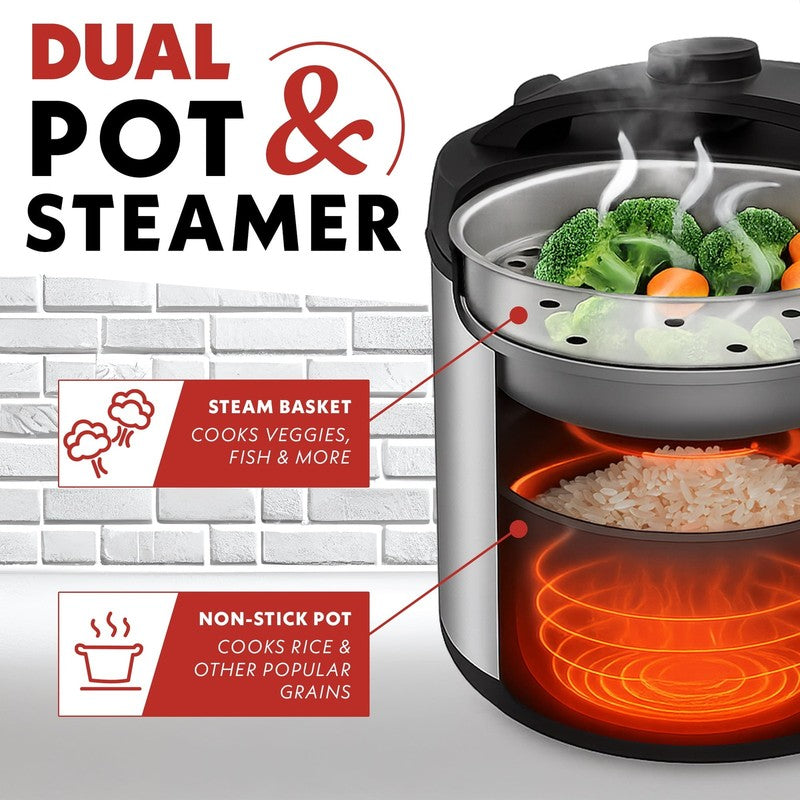 5 Qt Rice Cooker & Steamer, 20 Cup Cooked (10 Cup Uncooked) Stainless Steel4