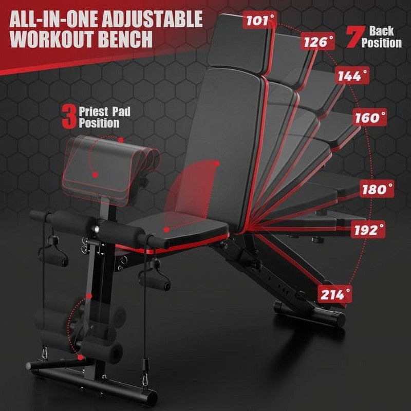 7-Position Adjustable Weight Bench Foldable w Leg Extension Full Body 770lb Max1