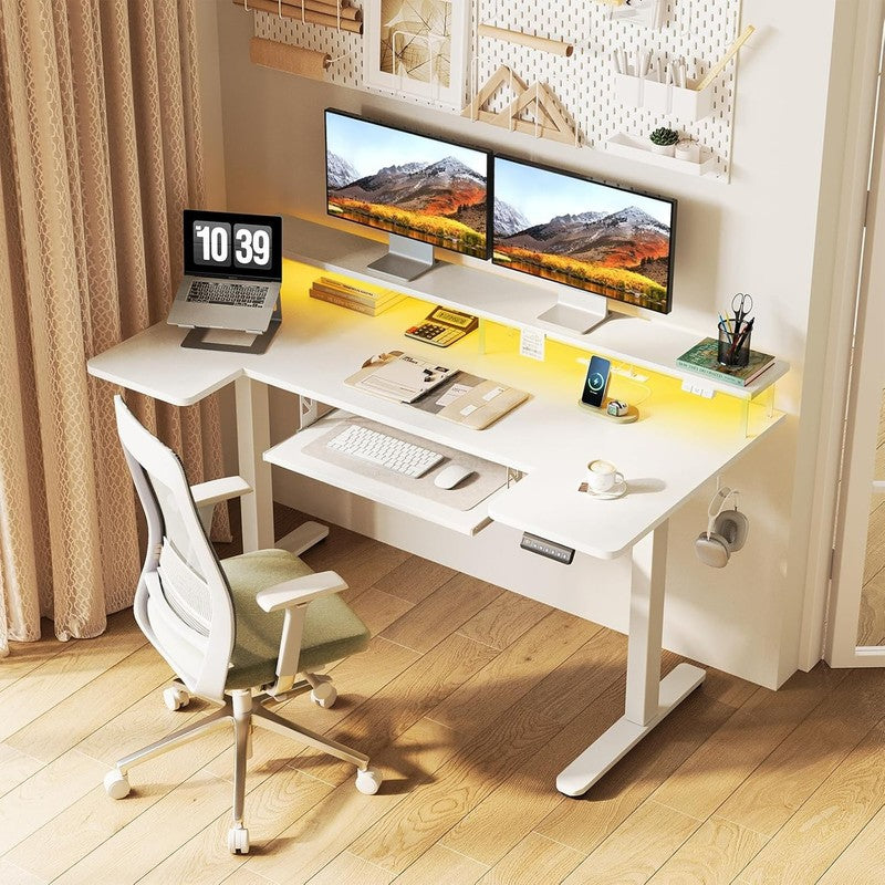 55” U-Shaped Electric Standing Desk Height Adjustable w/ Keyboard Tray White1