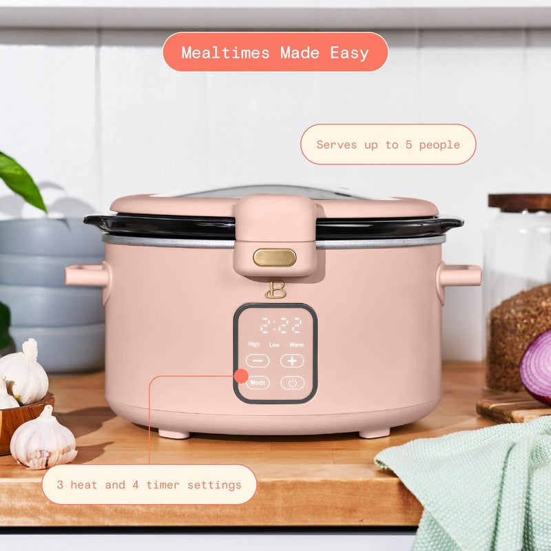 4 Qt Digital Slow Cooker with Hinged Locking Lid, Rose by Drew Barrymore1