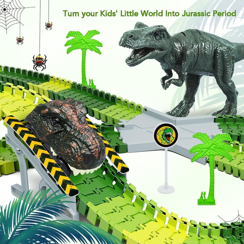 Dinosaur Toys,Create a Dinosaur World Road Race,Flexible Track Playset and 2 Pcs4