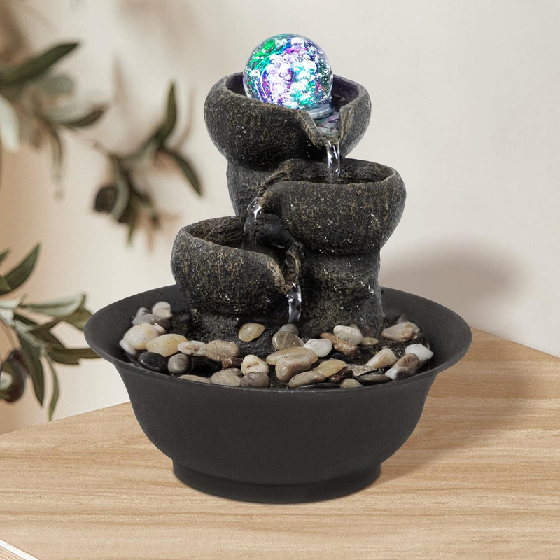 3-Step Tabletop Waterfall Fountain LED Modern Office Desktop Decor9
