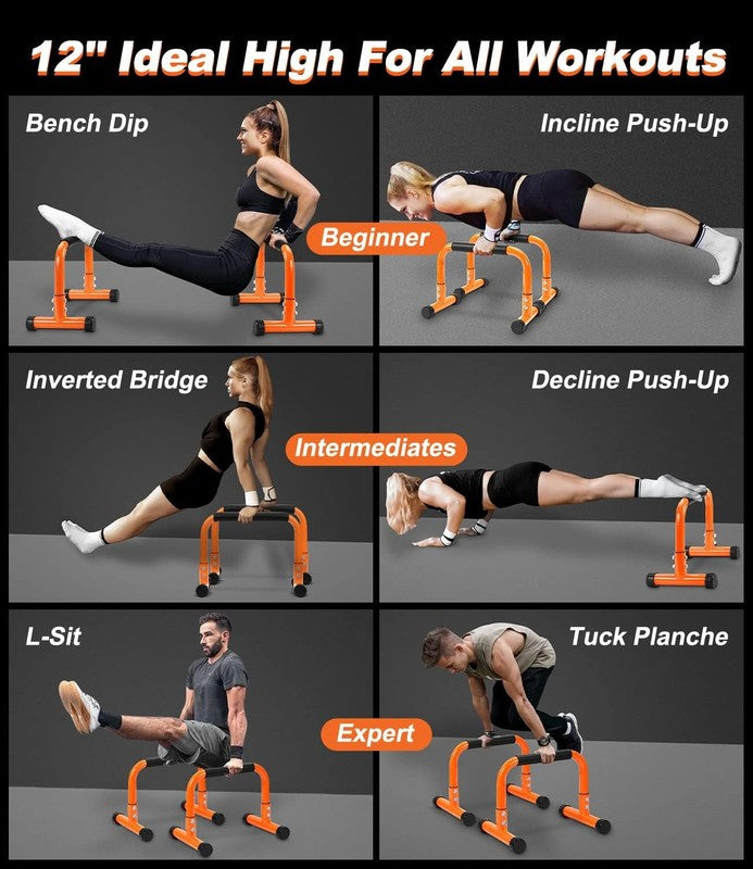 12" Push Up Parallettes & Dip Bars Foam Handles Calisthenics L Sit Handstand3