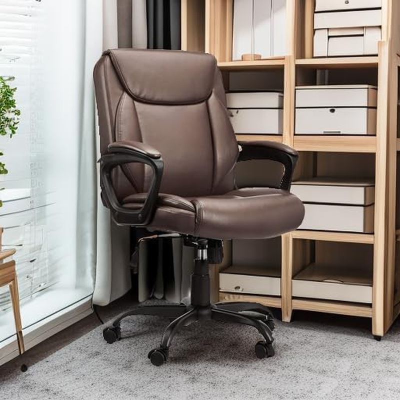 Brown PU Padded Mid-Back Office Chair Adjustable Height Armrests Wheels1