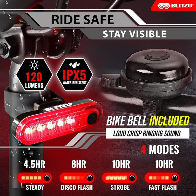 Super Bright USB-C Bike Lights Headlight Taillight & Bell Set Waterproof Night3