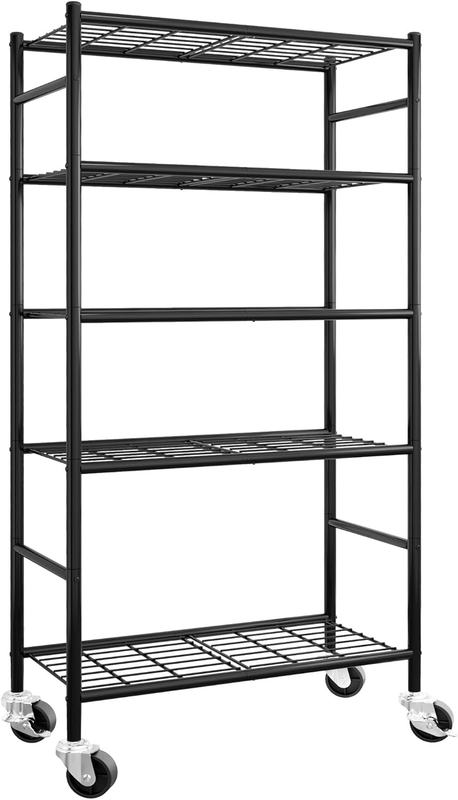 5 Tier Metal Storage Shelves w Wheels Heavy Duty Adjustable Black9