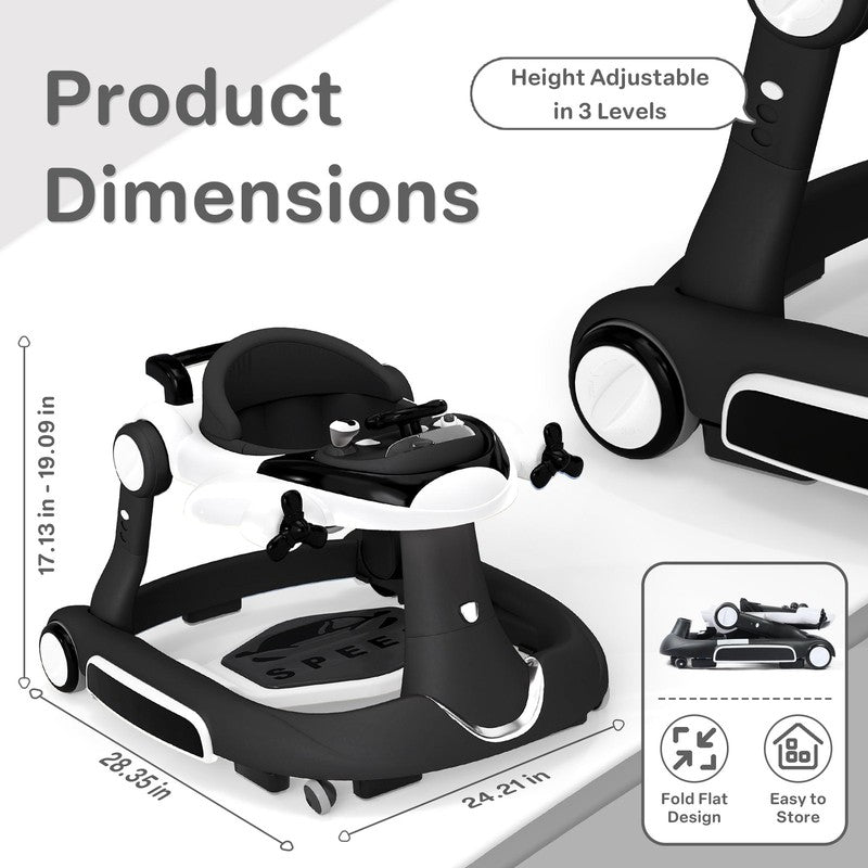 5-In-1 Musical Baby Walker with Wheels, Foldable Baby Walker for Boys Girls, Bla3