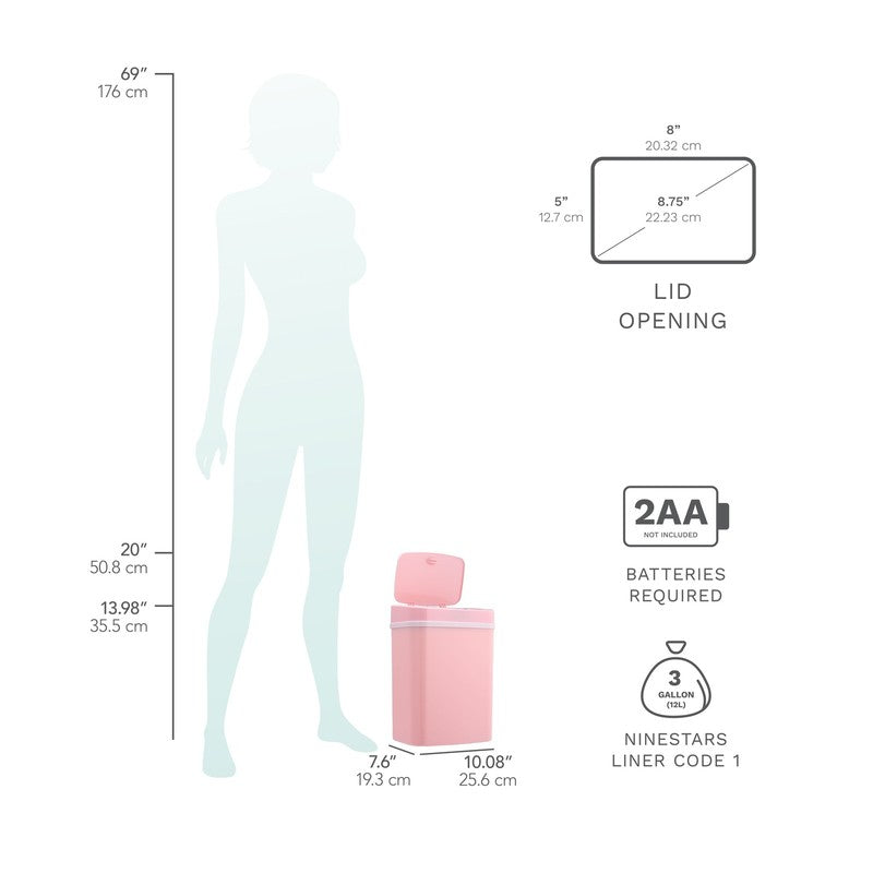 3 Gallon Motion Sensor Bathroom Trash Can, Hands Free Soft Close Lid, Pink2