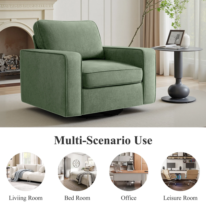 360° Swivel Accent Chair Comfy Upholstered Armchair Green3