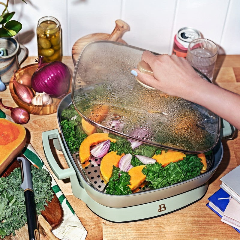 5 in 1 Electric Skillet Expandable to 7 Qt w/ Glass Lid Sage Green4