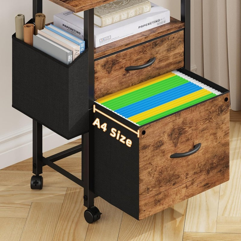 2 Drawer File Cabinet with 24'' Extended Desktop, Mobile Filing Cabinet, Rolling5