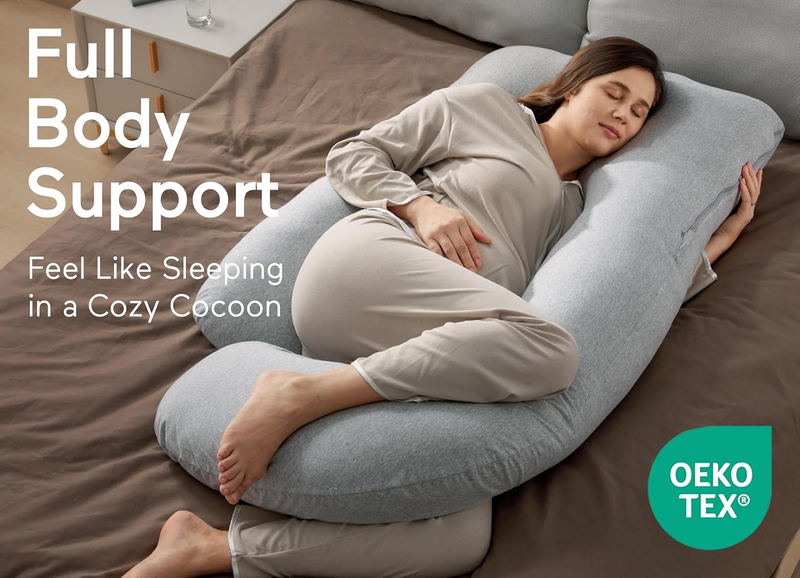 57in U Shaped Pregnancy Pillow Full Body Maternity Cotton Gray1
