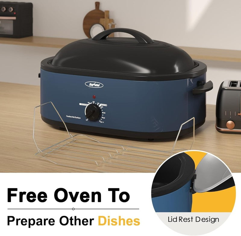 20Qt Electric Roaster Oven Stainless Steel Blue 24Lb Turkey Removable Rack3