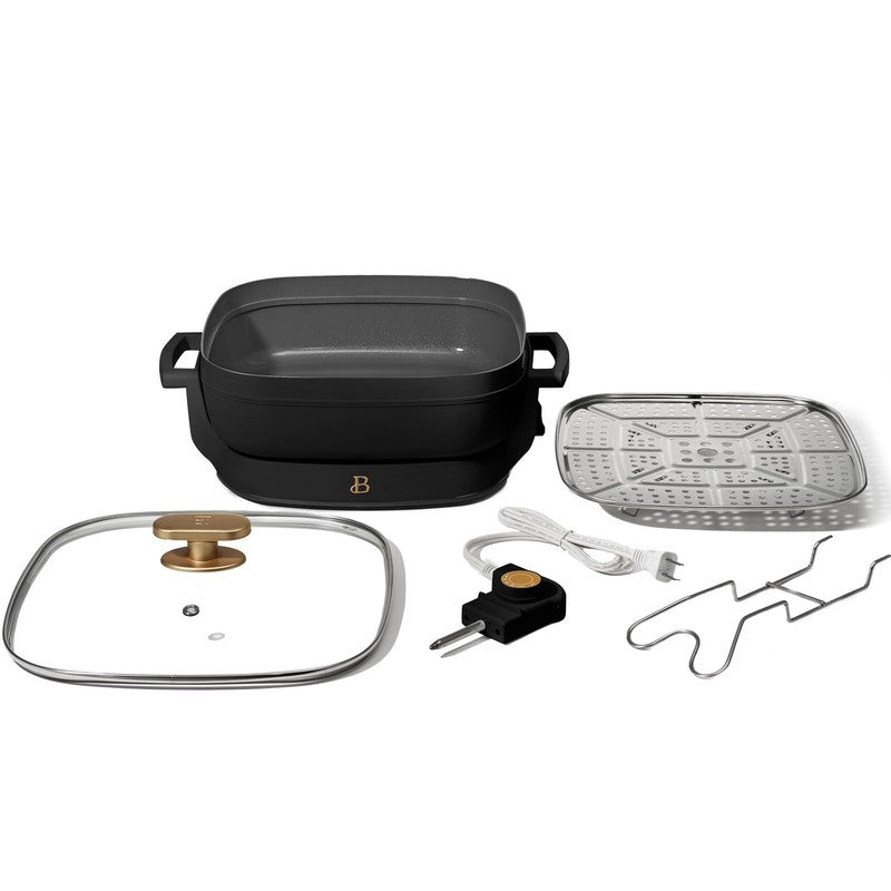 5 in 1 Electric Skillet Expandable to 7 Qt w/ Glass Lid Black Sesame8